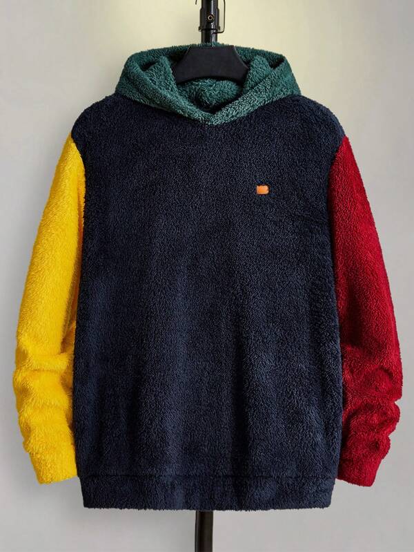 SWAVVY Men Color Block Patched Detail Long Sleeve Vintage 90s Hoodie Urban Teddy Hoodie, Friends