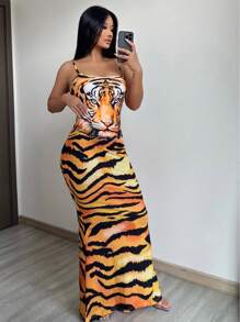 Zolique Vestido de tirantes con estampado de tigre - Multicolor - Ver 3