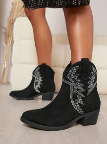 SHUZIA Faux Suede  Ankle Booties, Cowboy Boots For Women - Black - View 4