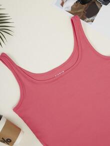 SHEIN Qutie Áo khoác và áo lót dành cho xe tăng nữ Gân đan màu trơn Giải trí - Màu Hồng  Dưa hấu - Xem 4