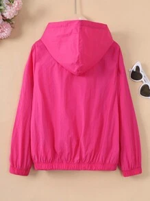 SHEIN Tween Girl 1pc Zip Up Hooded Jacket - Hot Pink - View 2