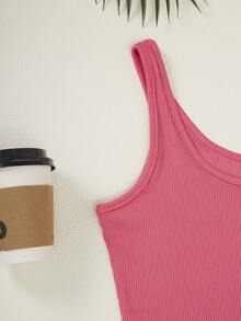 SHEIN Qutie Áo khoác và áo lót dành cho xe tăng nữ Gân đan màu trơn Giải trí - Màu Hồng  Dưa hấu - Xem 5