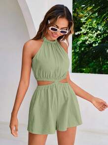 Soleia 腰部鏤空繞頸連身短褲