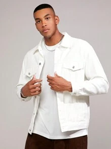 Manfinity RebelGame 男士1入組翻蓋細節前紐扣夾克 - 白色 - 查看 5