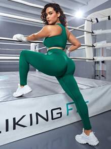 Plus Solid Racerback Scrunch Butt Sports Set - Green - View 5