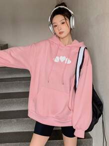 DAZY Mẫu Đám mây Thả vai Dây rút Hoodie - Hồng - Xem 6