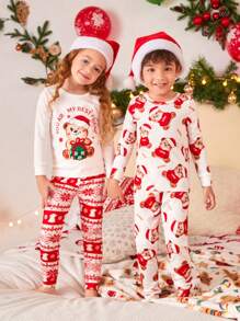 Ensemble Pyjama Pour Jeune Fille Avec Impression De Dessin Animé, Tenues Assorties Pour La Famille - Blanc - Voir 1