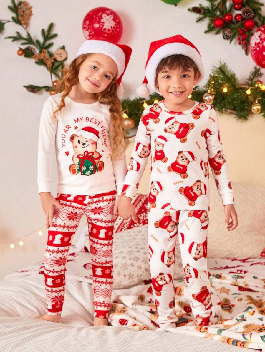 Ensemble Pyjama Pour Jeune Fille Avec Impression De Dessin Animé, Tenues Assorties Pour La Famille - Blanc - Voir 1