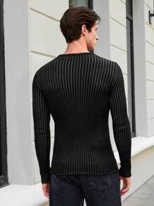 RueChic Men Striped Pattern Sweater - Black - View 2