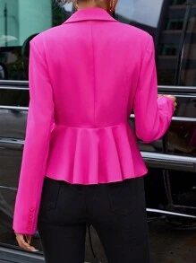 SHEIN Privé 西裝領荷葉邊單釦荷葉邊下擺西裝外套 - 玫紅色 - 查看 2