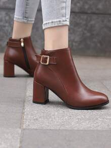 café marrón Botas cortas con Zapatos de tacón de aguja para mujeres , PU superficie , de moda para otoño con invierno - Café integral - Ver 2