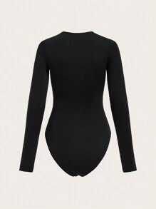 SHEIN BASICS 1pc Slim Fit Round Neck Bodysuit - Black - View 2