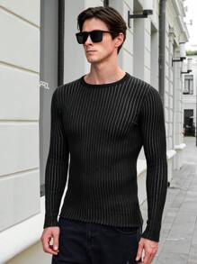 RueChic Men Striped Pattern Sweater - Black - View 3