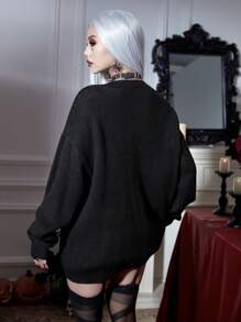 PUNK Halloween Mô hình bộ xương Thả vai Áo len - màu đen - Xem 2