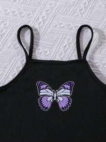 Sparklyn 女大童高低下擺連帽衫&蝴蝶圖案吊帶洋裝 - 紫色 - 查看 5