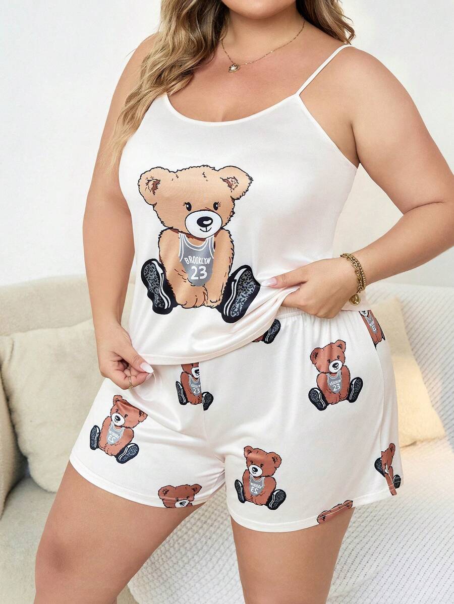 Plus Bear Print Cami Top & Shorts PJ Set / Pajama Set - Apricot - View 1