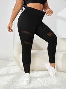 Easithlete Hơn Chèn lưới Thắt lưng băng rộng Quần Xà cạp thể thao - màu đen - Xem 4