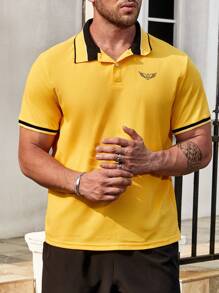 Manfinity Homme Men Plus Eagle Print Contrast Trim Polo Shirt - Multicolor - View 4