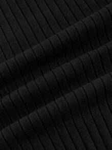 SHEIN BASICS Plus Size Ribbed Knit Tee - Black - View 3