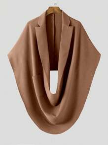 男士素色口袋貼布垂墜不對稱下擺披肩 - 卡其色 - 查看 4