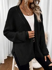 Drop Shoulder Casual Design Cardigan,Long Sleeve Tops,Knitted Sweater In Fall/Winter - Black - View 3