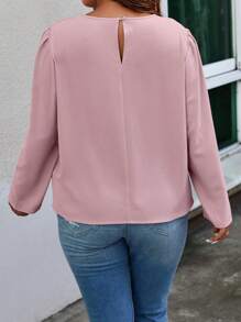 SHEIN Clasi Hơn Chất rắn Chi tiết nếp Áo sơ mi - Hồng - Xem 2