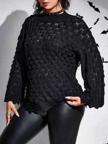 PUNK Plus Halloween Pointelle Knit Flare Sleeve Sweater - Black - View 7