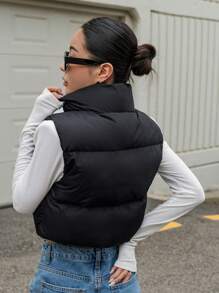 DAZY 拉链短款背心加厚棉衣，冬季女士棉衣外套 - 黑色 - 查看 2