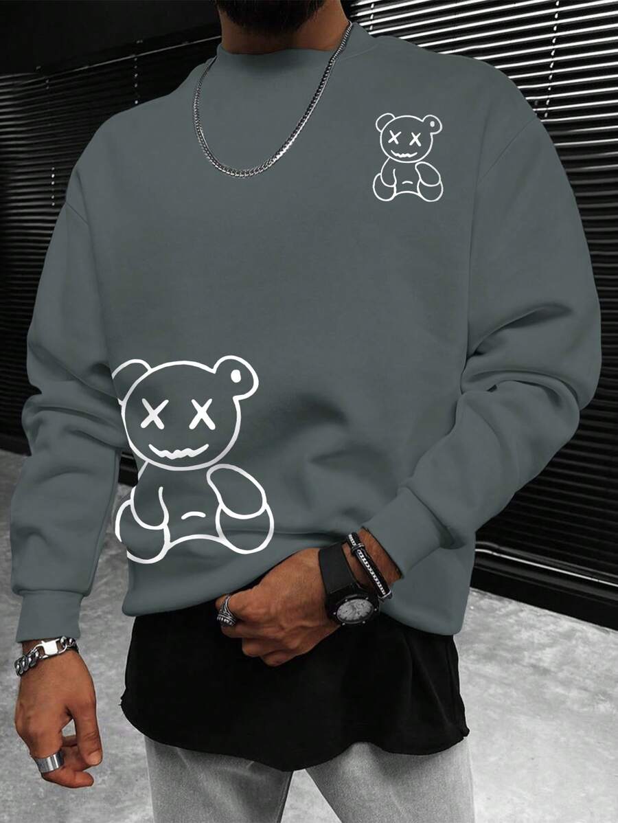 Manfinity Homme Men Bear Print Sweatshirt - Dark Grey - View 1