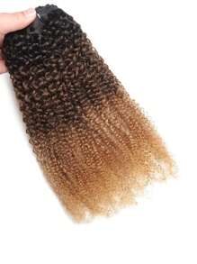 8pcs Afro Kinky Curly Clip In Highlight Virgin Human Hair Extension Clip-In Hair Extension Ombre Blonde Weft Hair Extension Hair Weaves Ombre Color Hair Extensions - SNatural/4/27 - View 5