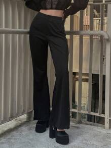 DAZY Solid Flare Leg Pants - Black - View 1