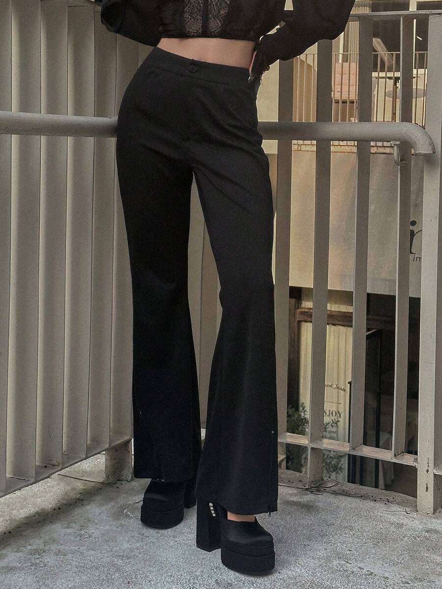 DAZY Solid Flare Leg Pants - Black - View 1