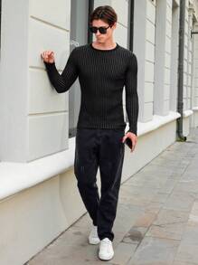 RueChic Men Striped Pattern Sweater - Black - View 5