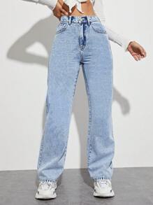SHEIN EZwear Straight Leg Jeans - Light Wash - View 1
