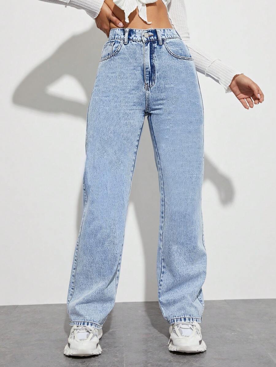 SHEIN EZwear Straight Leg Jeans - Light Wash - View 1