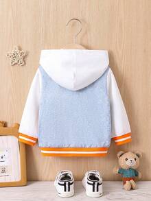 女嬰卡通老虎圖案條紋飾邊飛行員夾克無連帽衫 - 彩色 - 查看 2