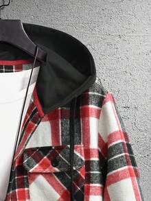 Manfinity Hypemode Men Plaid Print Drawstring Hooded Flap Pocket Overcoat - Multicolor - View 3