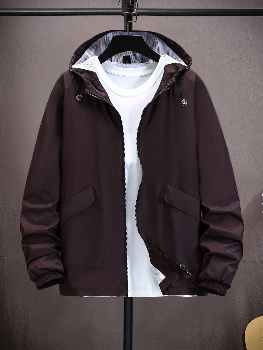 Manfinity Hypemode Loose Fit Men's Hooded Jacket With Zipper & Flap Pockets (Without T-Shirt) - Coffee Brown - View 1