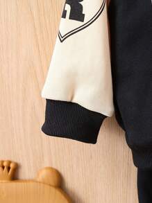 女嬰字母圖案飛行員夾克和運動褲不帶T恤 - 黑色 - 查看 5