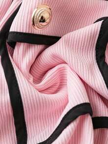 SHEIN LUNE Plus Contrast Binding Button Front Dual Pocket Dress - Baby Pink - View 4
