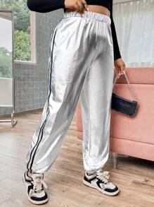 Flirla Hơn Tương phản Bên băng Quần - Bạc - Xem 7