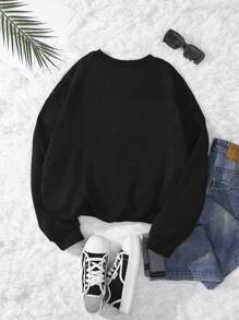 INAWLY Plus Slogan Graphic Sweatshirt Pullover Fall Sweatshirt - Black - View 2