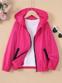 SHEIN Tween Girl 1pc Zip Up Hooded Jacket - Hot Pink - View 1