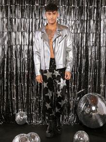 FeverCity 男士素色拉鏈開襟機車夾克 - 銀色 - 查看 6