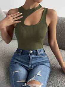 Allurite Cut Out Ribbed Knit Top