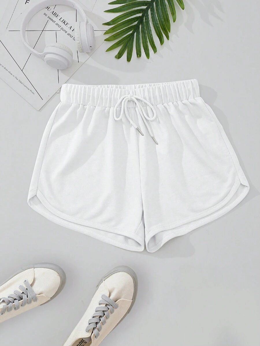 INAWLY Quần đùi nữ Dây kéo màu trơn Giải trí - trắng - Xem 1