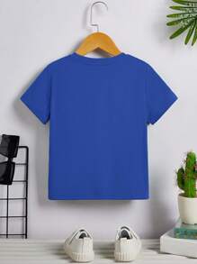 SHEIN Chico joven Camiseta en relieve de letra - Azul - Ver 2