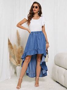 SHEIN LUNE Denim Rock mit Stufensaum,