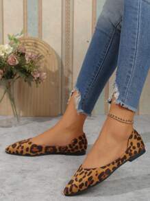 Zapatillas planas de mujeres de punta con estampado de leopardo - Marrón - Ver 4