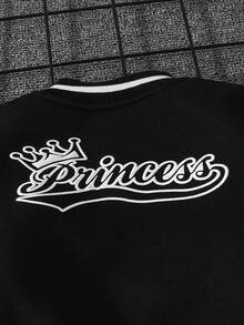 SHEIN Young Girl Letter Graphic Two Tone Varsity Jacket Without Tee - Black and White - View 6